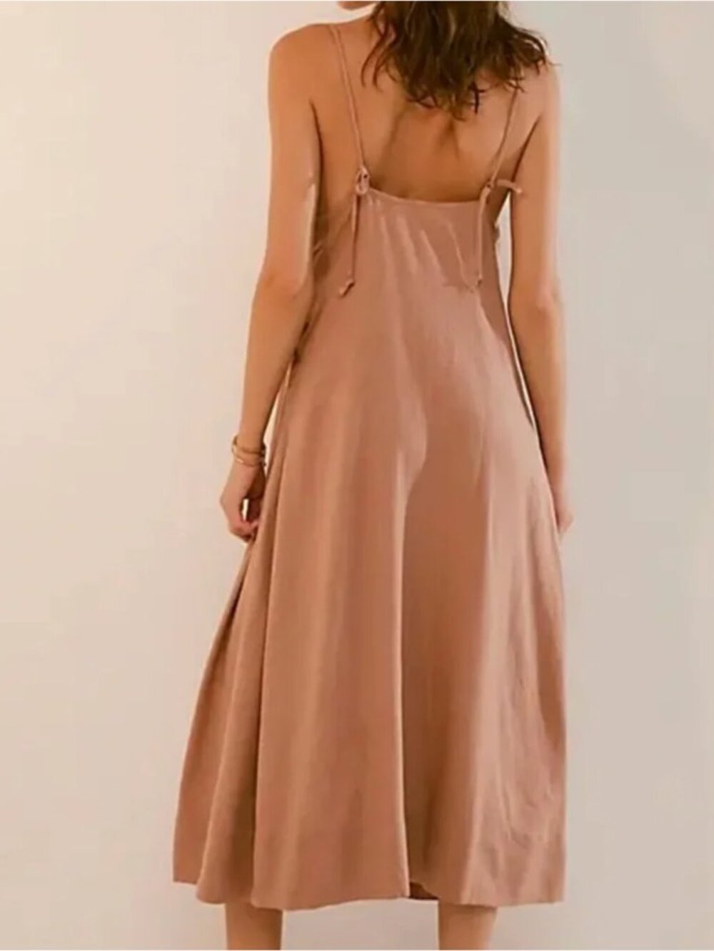 Free People free-est Emmers Midi Dress Linen Blend Tie Strap Boho
